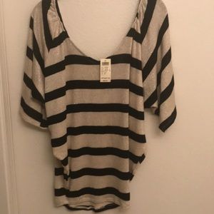 Black & gold striped V-neck shimmer sweater